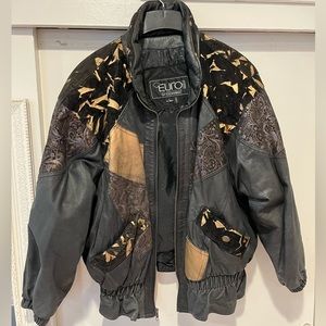 Vintage metallic leather patchwork jacket women’s L